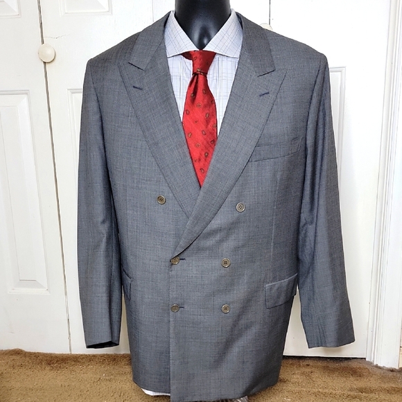 Brioni Double Breasted Wool Blazer Size 50 R Gray